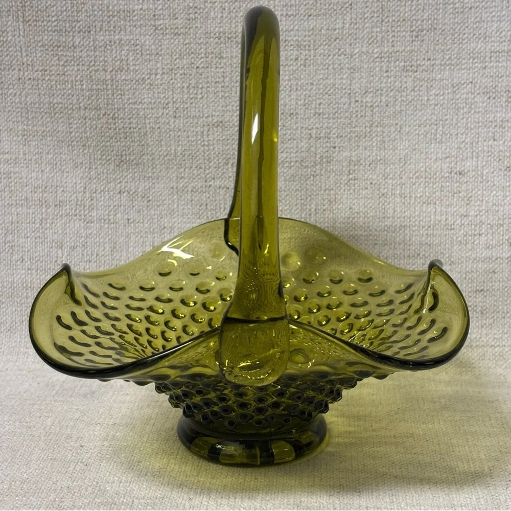 Vintage Fenton light green hobnail basket